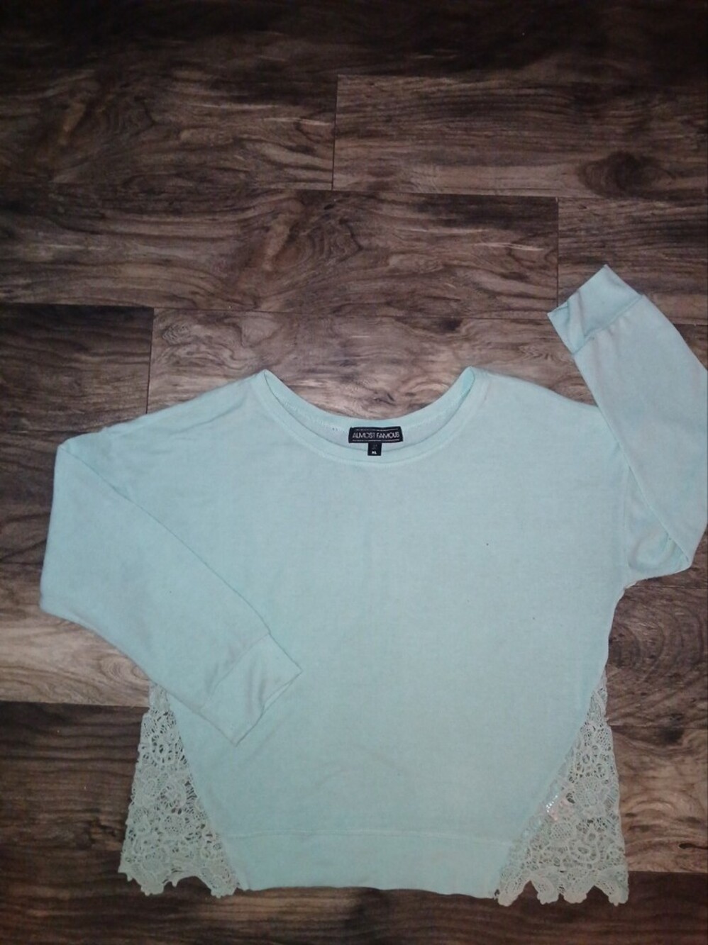 Almost Famous Light Blue Crewneck Sweater with Lace Decal Sides XL